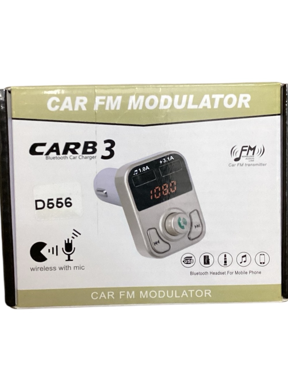 D556 Silver Car FM Modulator with Bluetooth and Hands-Free Mic